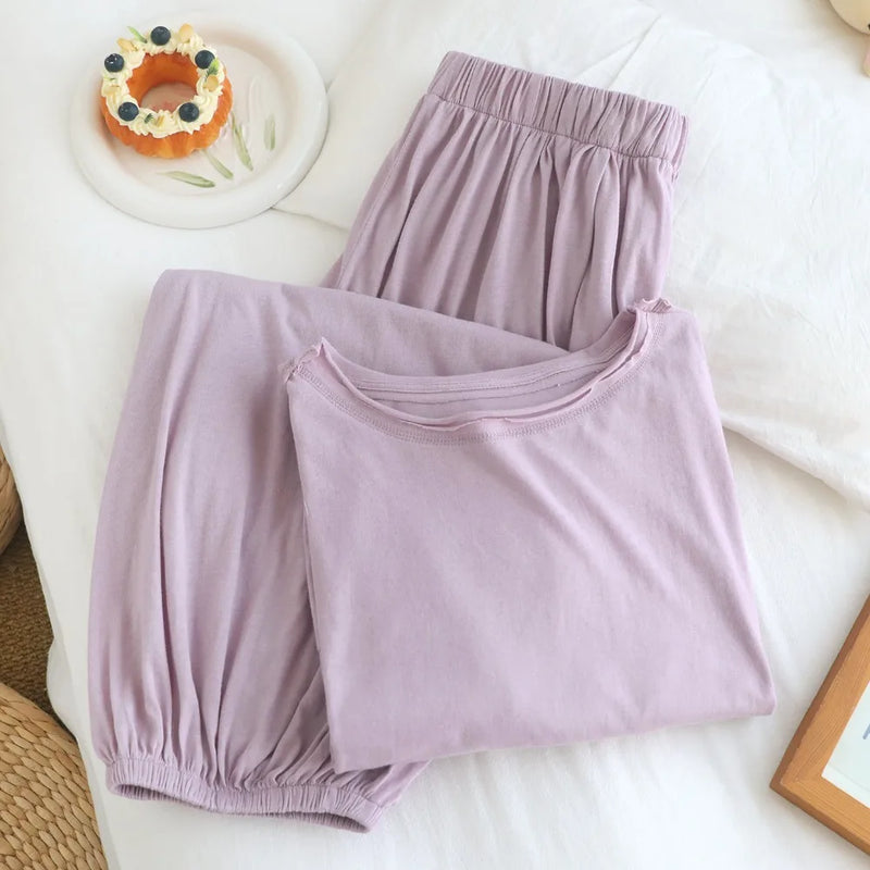 Casual 2 Piece Pyjamas Woman 2026 New Pajamas Suit Spring Autumn Long Sleeve Solid Color Sleepwear Set Pijama Tops and Pants