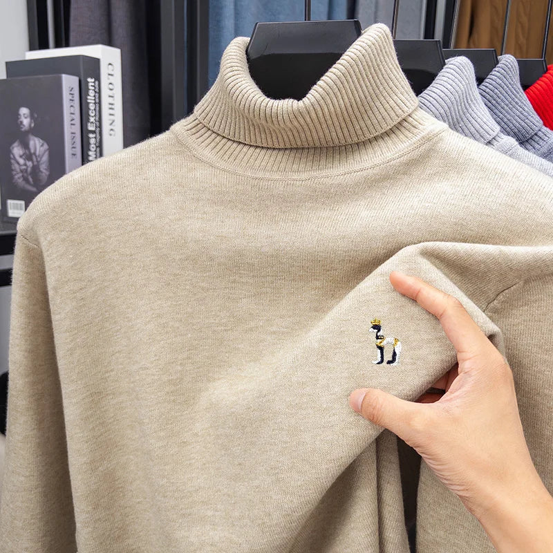 Premium Quality Man Long-Sleeved Knitwear High Neck Embroidery Autumn Winter New Pullover Leisure Daily Commute Men's Clothing