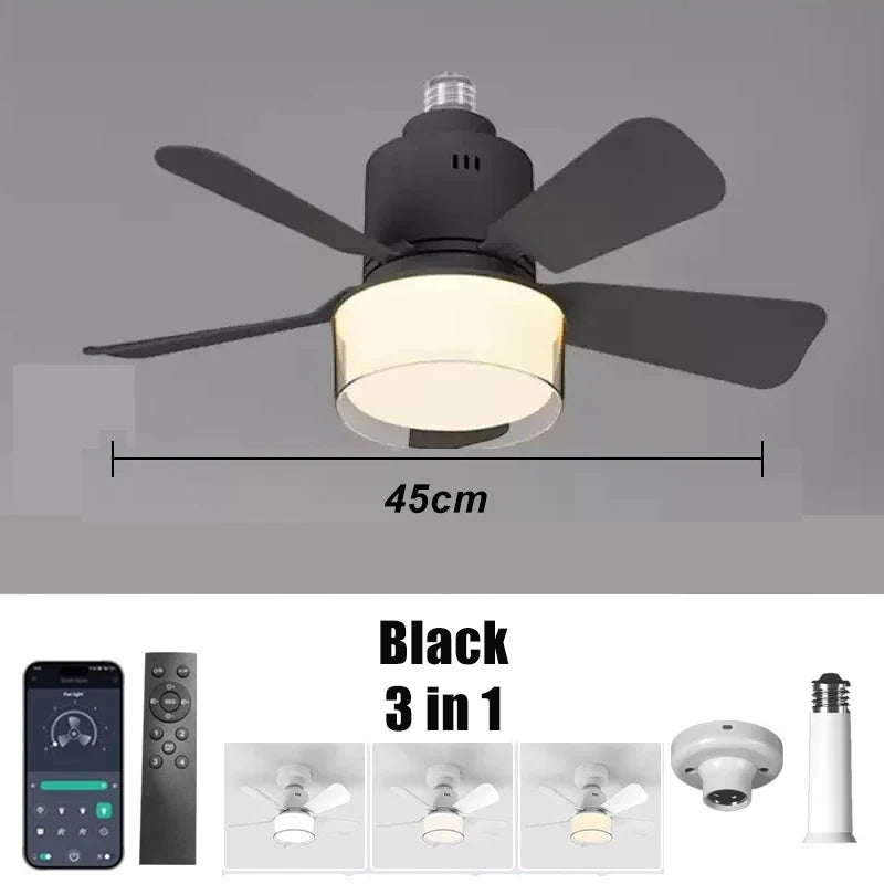 LED Ceiling Fan Light E27 6-speed Adjustable Wind Speed with APP&Remote Control Dimming Suitable for Study Home Living Room Use