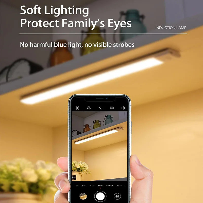 10-60CM Motion Sensor Cabinet Lights USB Rechargeable Under Cabinet Lights with Infrared Sensor Magnetic for Kitchen Closet