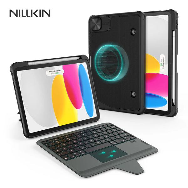 NILLKIN Bluetooth Magnetic Backlit Keyboard Case Bumper Combo Pro for iPad Air 11 M3/iPad A16 10th Gen Flat Shaft Multi-Touch