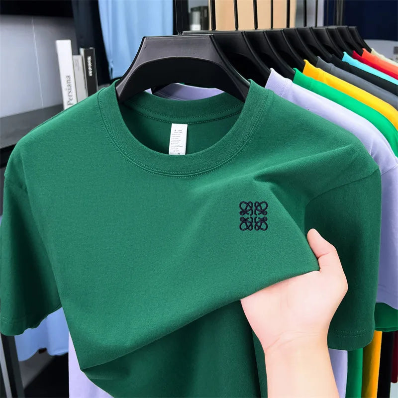 Original Brand Man Short-Sleeved T-Shirt 100%cotton Round Neck Exquisite Embroidery Spring New Tops Ventilate Leisure Mens Wear
