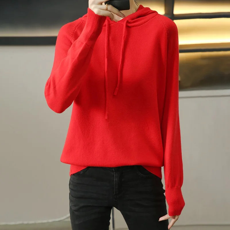 Spring Autumn New Hooded Pullover Sweater Knitwear Women's Long Sleeved Loose Leisure Knitted Hoodie Coat Pull Femme Tops
