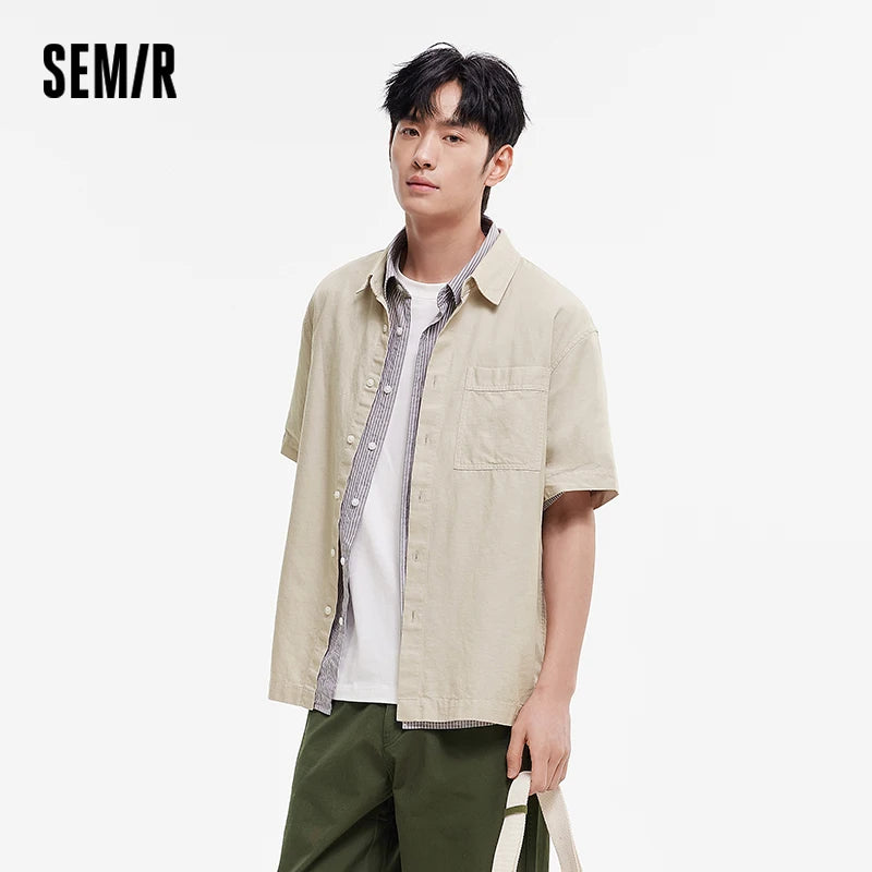 Semir Mens Shirt 2026 Short Sleeve Cotton Linen Solid Commute Tops Simple Casual Style Soft Versatile Daily Wear Comfortable
