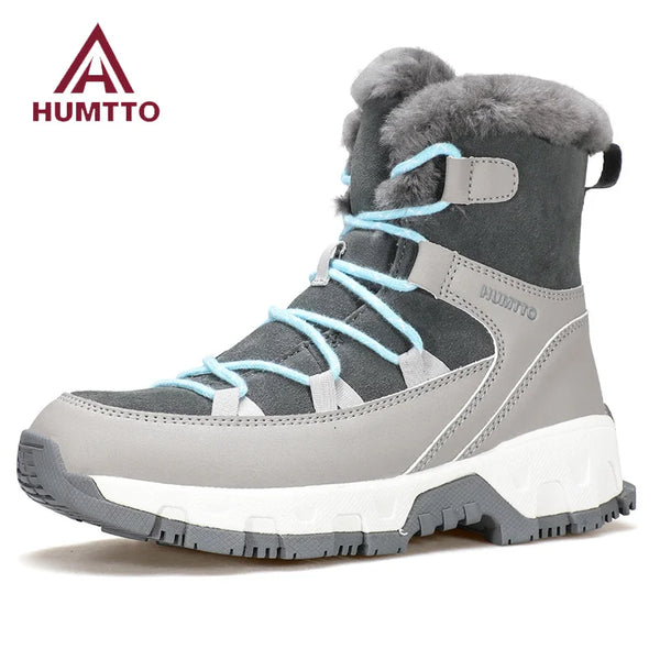 HUMTTO Winter Women's Sneakers Leather Hiking Boots Woman 2024 Snow Trainers Keep Warm Trekking Boots Outdoor Women Casual Shoes