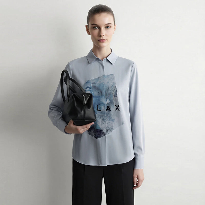 Amii Women's Shirt 2026 Autumn New Lapel Collar Hidden Placket Print Satin Long Sleeve Blouse Casual Office Top Female 12613007