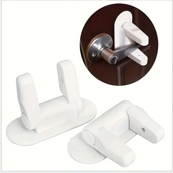 1pc Secure Guard Door Lever Lock - Easy-to-Install,No Tools Required,2 Button Push,90° Swivel Handle,Polished Metal Finish.