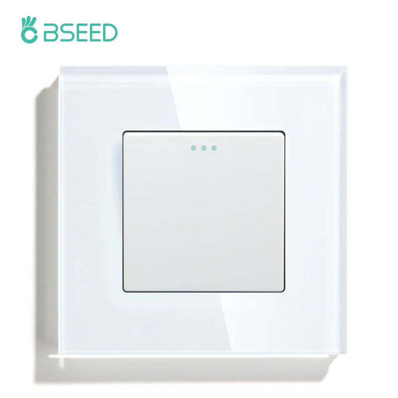 BSEED EU Standard Wall Button Switch 1/2/3Gang 1Way Wall Power Socket Glass Frame Mechanical Switches Home Improvement