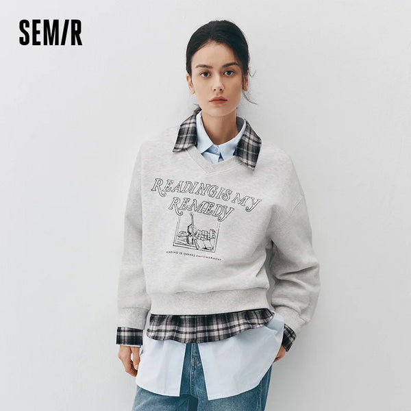 អាវយឺត Semir សម្រាប់នារី មានស្រទាប់ក្រណាត់រោមចៀម កអាវបត់ចុះក្រោម រចនាបថបែប Retro ឆ្នាំ២០២៦ ស្លៀកជាស្រទាប់ៗសម្រាប់រដូវរងា ពាក់ជារៀងរាល់ថ្ងៃ