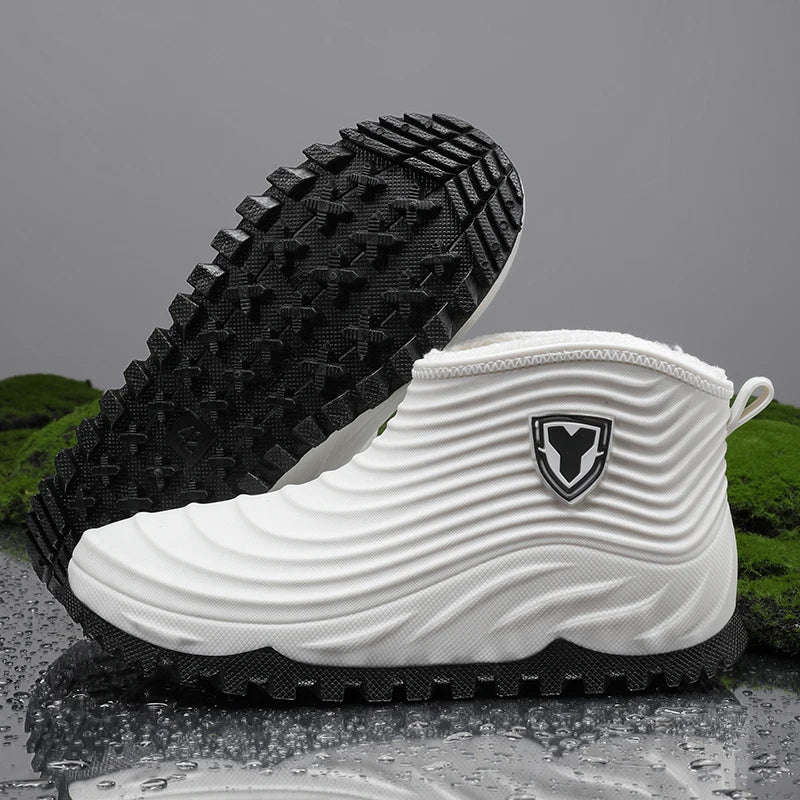 Men's warm plush rain shoes winter non-slip waterproof outdoor fishing water shoe fashion youth casual wading camping rain boots