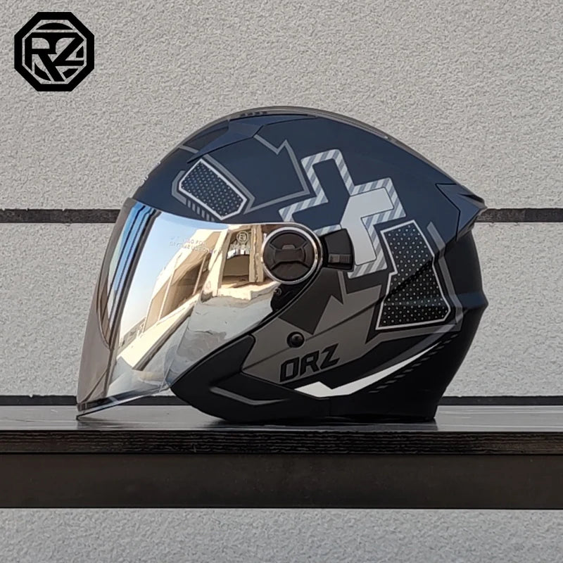 ORZ Latest High Quality Motorcycle Helmet Half Covering Dual Lens Cascos para Motos Male Female Couple Capacetes de Moto