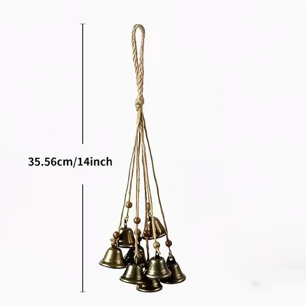Halloween Hanging Decoration Jute Rope Witch Bell with 8 Coffee Beads And 8 Bells Magic Bell for Home Decor