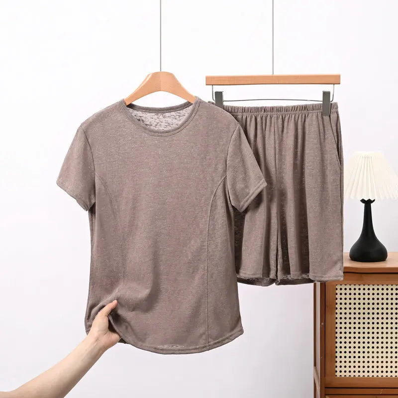 Solid Color Women's Pajamas Set Short Sleeve Summer Wear Female Clothing New Two-Piece Pyjama Set Woman Nightwear Home Clothes