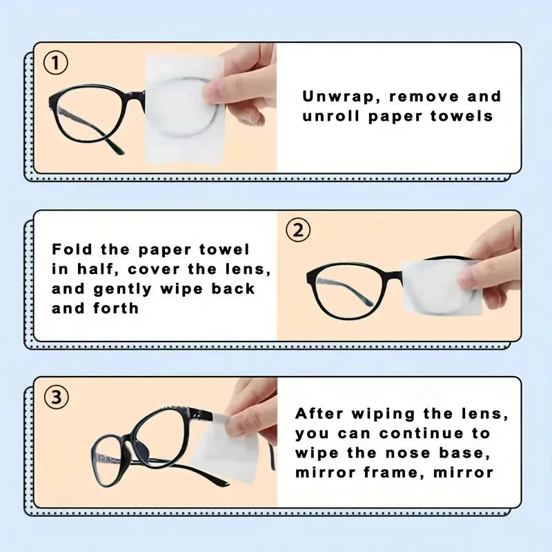 Disposable Eyeglass Cleaning Wipes Individually Packaged Suitable for Eyeglasses Smartphones Tablet Screens No Residue