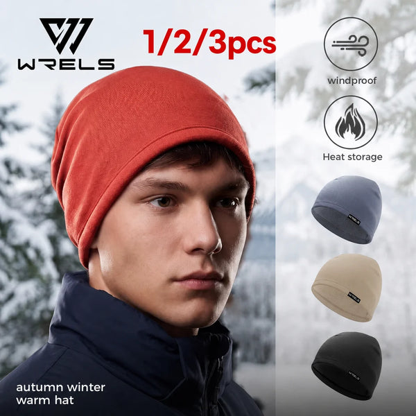WRELS Skull Cap Fleece Warm Beanie Windproof Elastic Sweat Wicking Helmet Liner Anti Cold Skiing Running Men Women Winter Cap