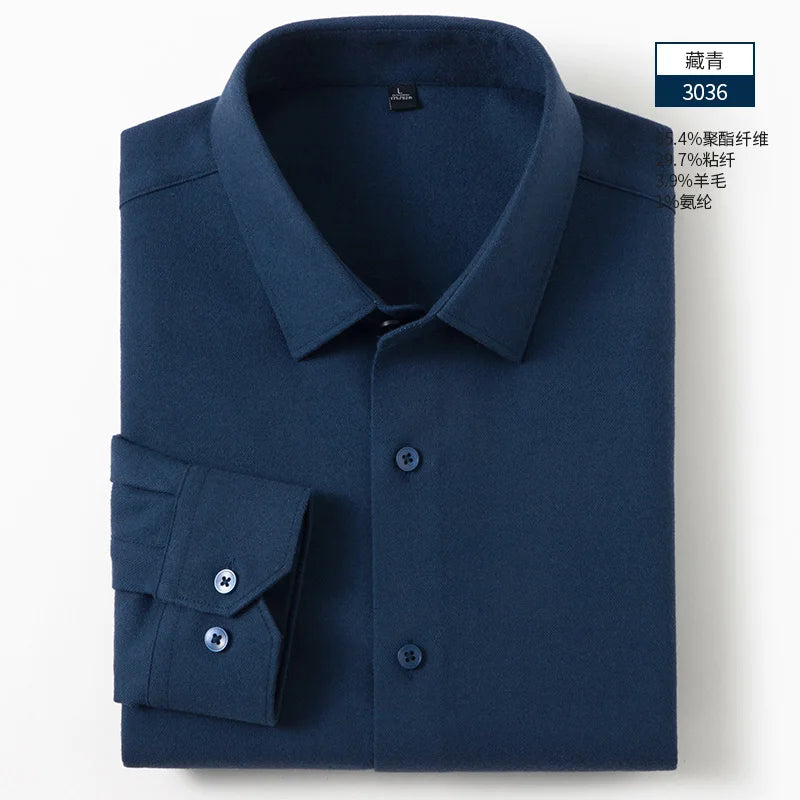 Autumn and Winter Men's Clothing Wool Shirt Square Collar Youth Business Casual Business Gentleman Slim Fit Business Shirt