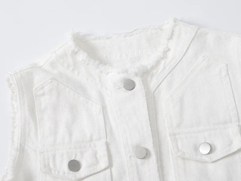 2026 Women's Pink Sleeveless Vest Jacket, Single Breasted Reason Denim Jacket, Asian Size, White Green Orange Yellow Available