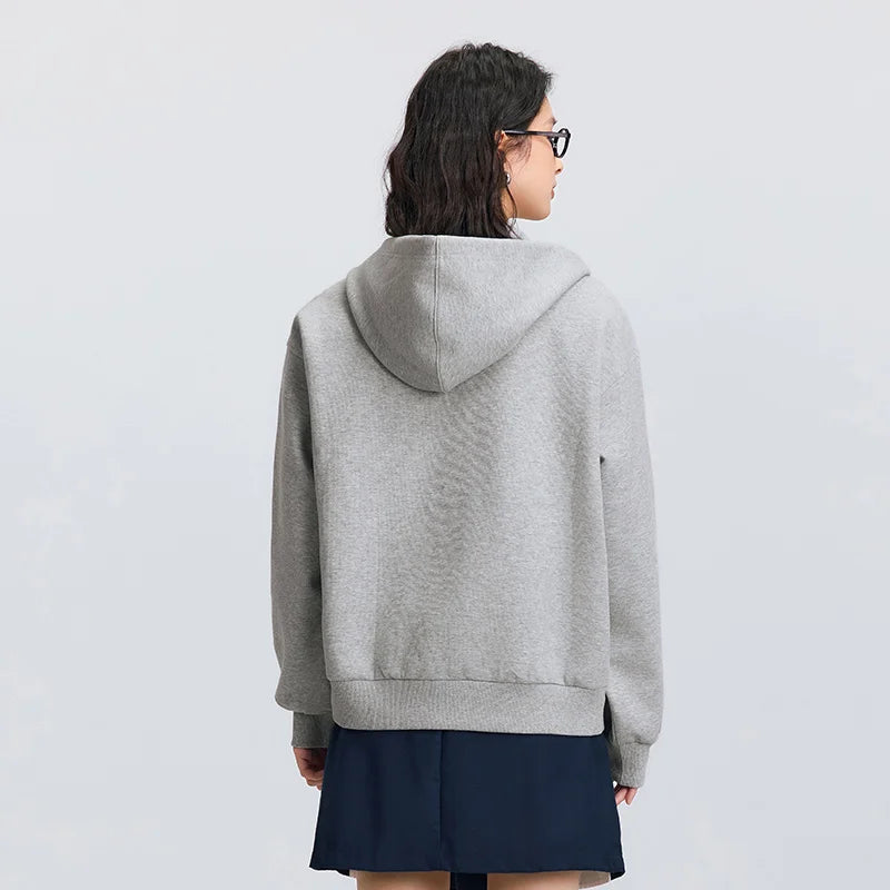 Semir Textured Jacket Women Spring Hooded Letter Embroidery Loose Drop Shoulder Split Design Preppy Style Casual Top