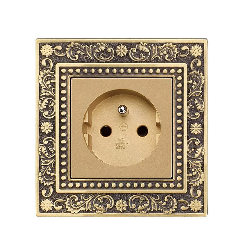 Luxury European retro Metal Button Switch panel,EU France Standard copper Wall socket,Universal light home switch power outlet