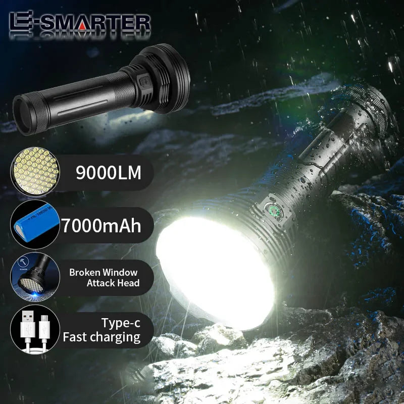 ពិល Highlight 2000LM ពិលថាមពលខ្ពស់ 3 របៀបភ្លើង 18650x6 ថ្មអាចសាកបានសម្រាប់ការបោះតង់ ដើរល្បាត