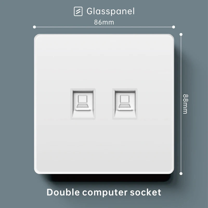 Luxury Skin Feeling Glass Wall Light Switch Button White UK Plug 13A Universal Wall 18W Type-C Fast Charging Socket