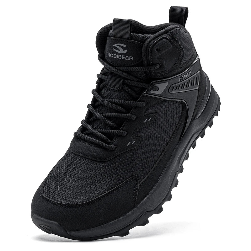 HOBIBEAR Men Wide Width Ankle Boots Mid-Top Hiking Running Shoes Non-Slip Outdoor Trail Walking Sneakers for Male