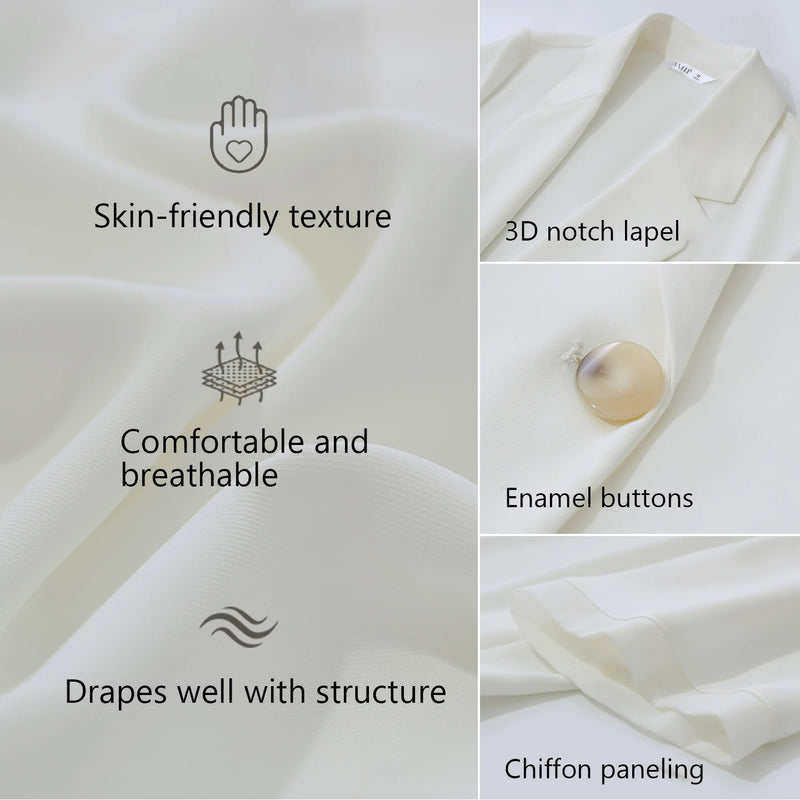 Amii Women's Blazer 2026 Summer New Notched Lapel Chiffon Splicing Short Sleeve Jacket Women's Single Button Casual Top 12622126