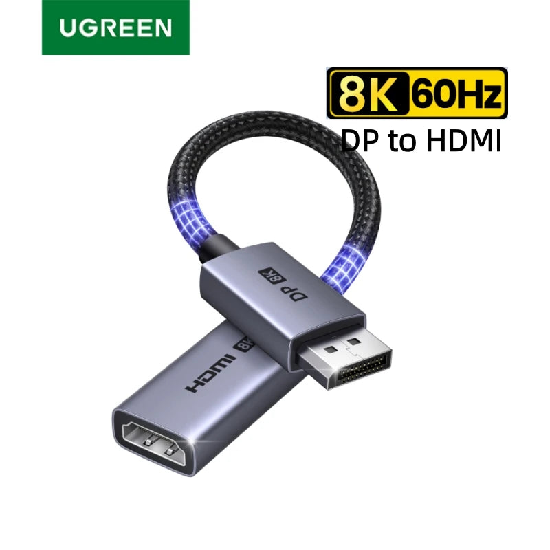 UGREEN Displayport 1.4 DP to HDMI Adapter 8K 60Hz Converter,Uni-Directional Display Port to HDMI Converter VRR HDR HDCP2.3 0.2m