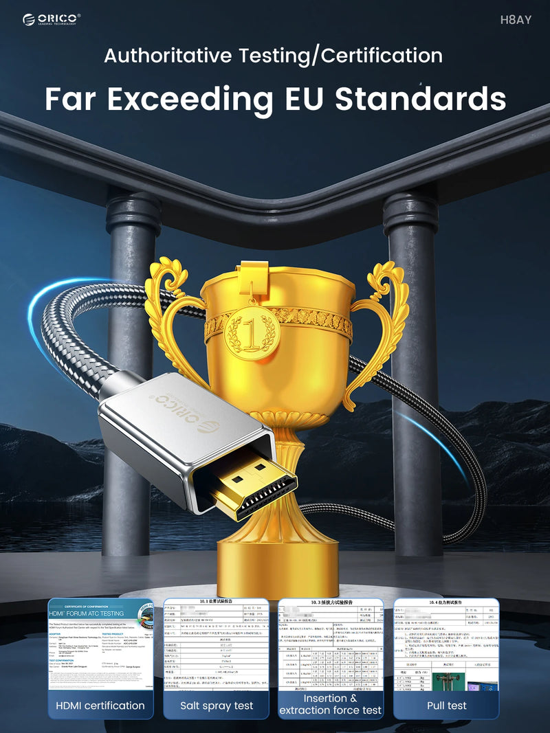 ORICO ORICO 8K@60Hz HDMI-compatible 2.1 Cable 48Gbps Gold-Plated Connectors for Gaming PS5/Xbox/PC 4K 120Hz eARC Dolby Atmos