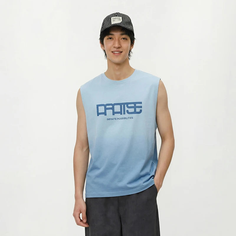 Semir Mens Vest 2026 Sleeveless Pure Cotton Letter Printed Gradient Knitted Tops Crew Neck Wide Shoulder Casual Soft Daily Wear