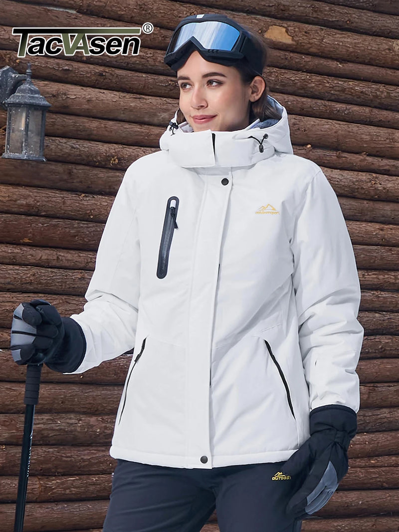 TACVASEN Womens Winter Thermal Jackets Warm Fleece Lined Waterproof Jacktes Snow Ski Hood Coat Mountain Snowboarding Windbreaker