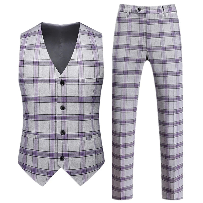 Men's Red Two-Piece Set, Sleeveless V-neck Vest with Trousers, White, Black, Red, Silver, Green,Purple To Choose From!