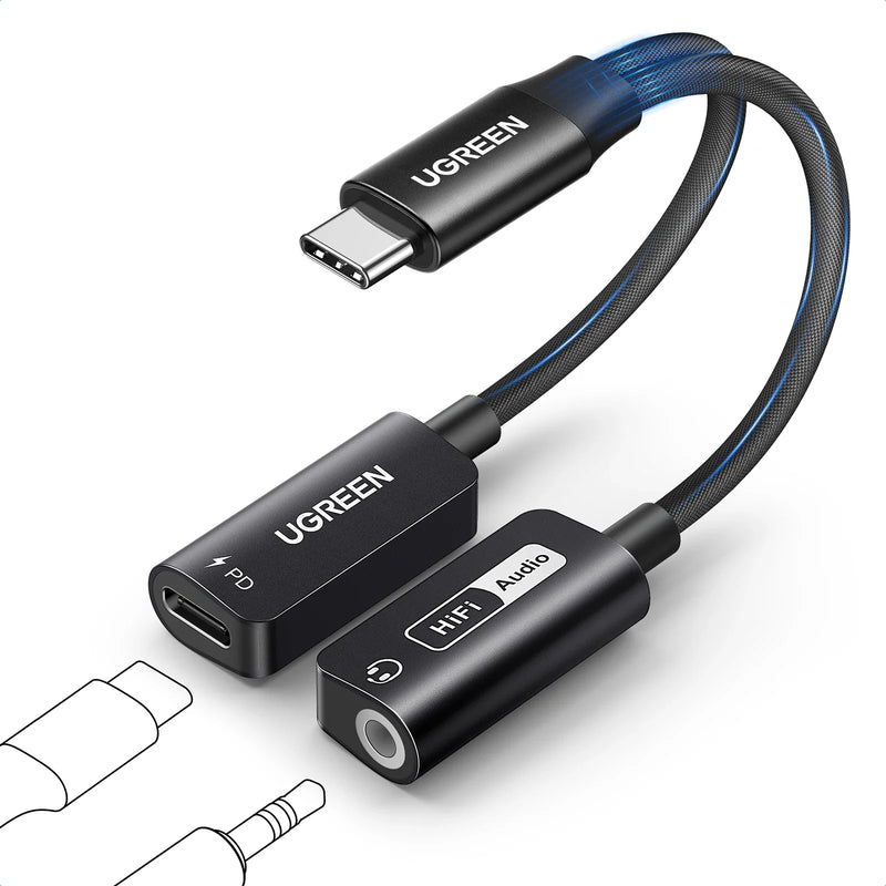 UGREEN USB Sound Card Type C to 3.5mm AUX Cable Adapter Earphone Converter DAC Chip PD QC Charging Sound Card for Headset