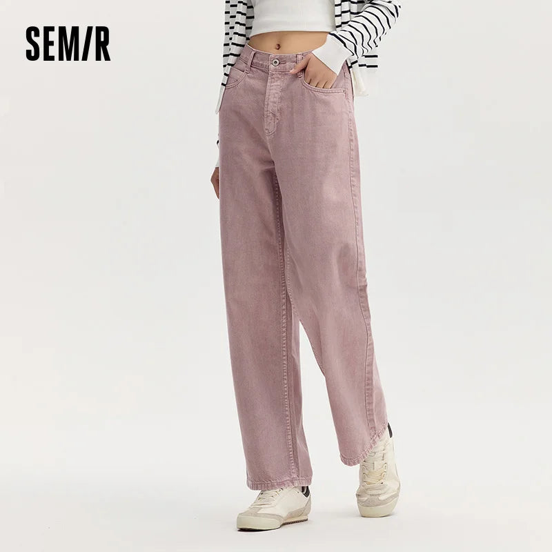 Semir Cotton Pants  High Waist Loose Women 2025 Autumn Slim Fit Retro Style Long Denim Jeans Casual Comfortable Fit