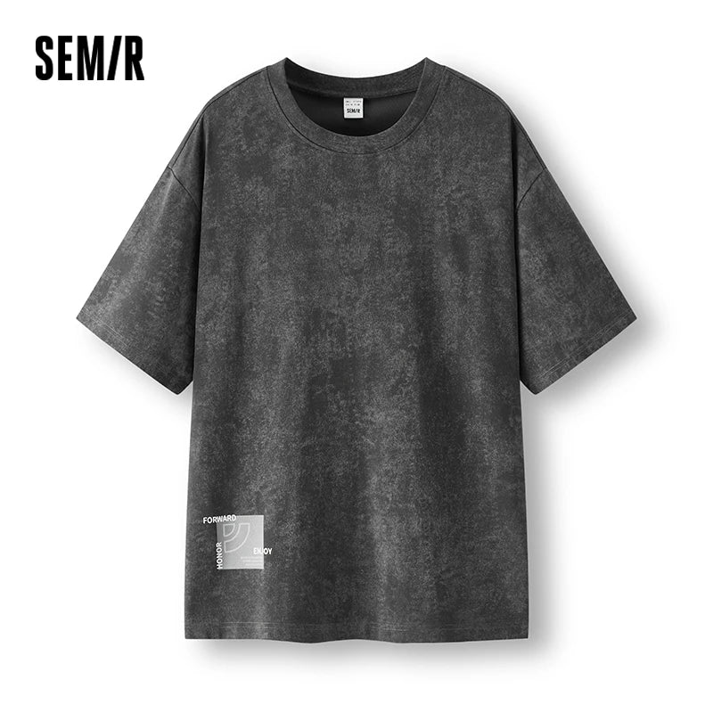 Semir Mens Tshirt 2026 Denim Like Batik Printed Knitted Loose Crew Neck Casual Fashion Soft Comfortable Tops