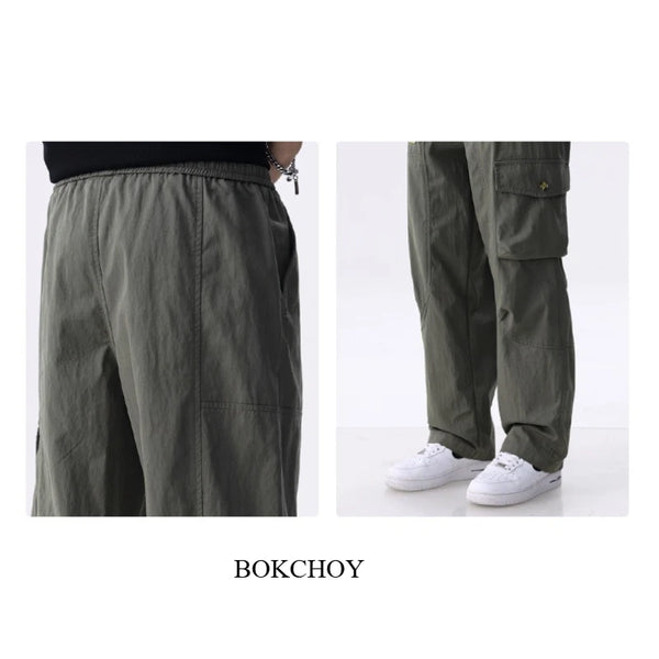 2026 Spring Summer New Comfort Cotton Cargo Casual Pant for Men Drawstring Patchwork Summer Pants FY217
