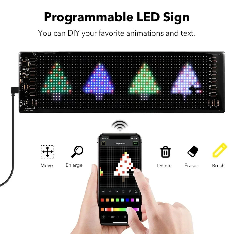 LED Matrix Pixel Screen App Bluetooth Control Flexible Display Screen DIY Programmable USB Plug-in Car Stores Hotels Bars Party