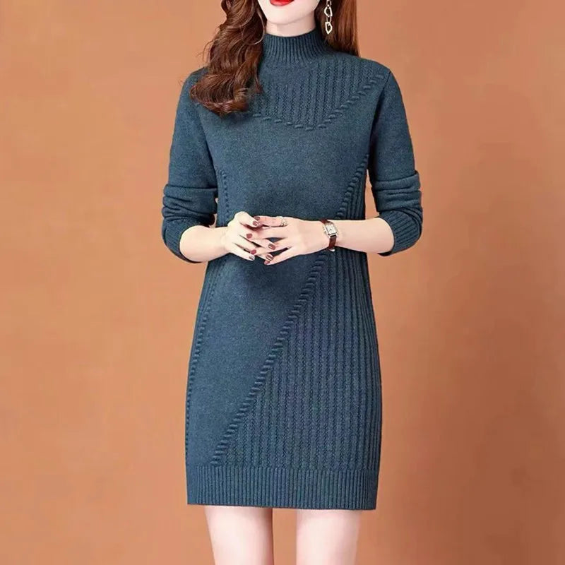 ទាញ Femmes ថ្មី Turtleneck ក្តៅ Pullovers អាវយឺតស្ត្រី Tops រដូវស្លឹកឈើជ្រុះរដូវរងា Knitwear សម្លៀកបំពាក់ស្ត្រីនិទាឃរដូវខ្លី Slim Dress