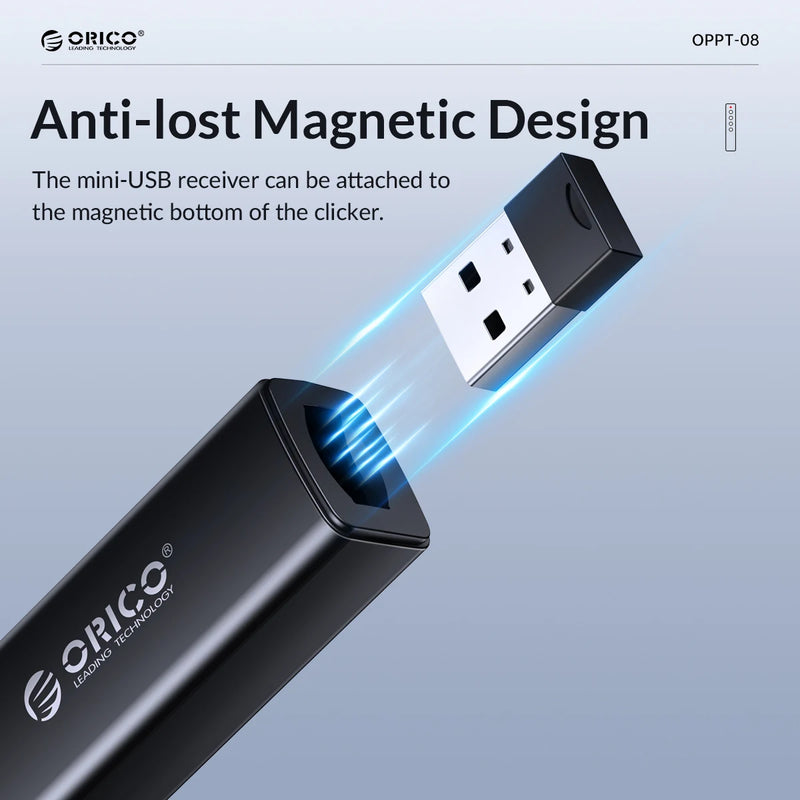 ORICO Presentation Clicker Remote Laser Pointer Wireless USB Presenter Slideshow PowerPoint Clicker 2.4GHz for Google Slides