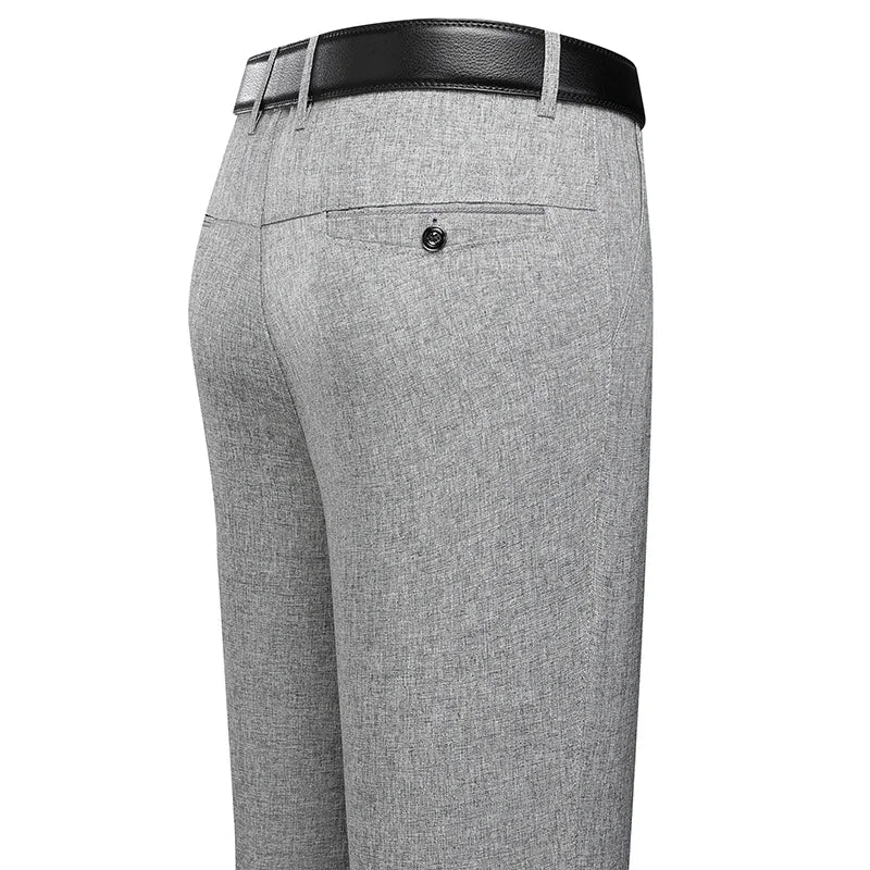 Spring Autumn Men Commuting Trousers Lightweight Linen Texture Fabric Comfortable Fit Formal Dating Daily Long Slacks