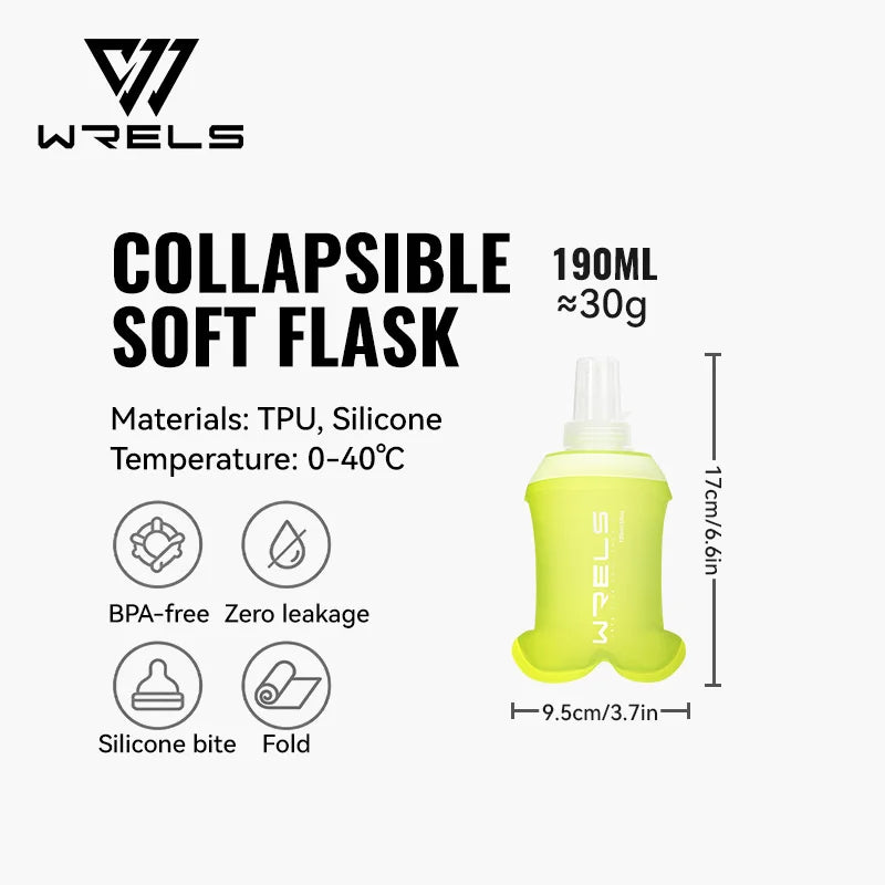WRELS Soft Flask BPA Free TPU Collapsible Water Bottle Lightweight Foldable Hydration Bottle Wide Mouth Running Squeeze Bottle