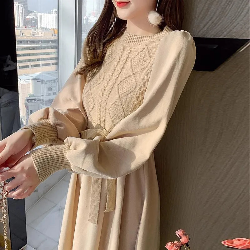 Pulls Femmes Fashion Temperament Knitwear Woman Clothes Spring Autumn Long Sleeve A-line Pullovers Dress Ladies Knit Sweater