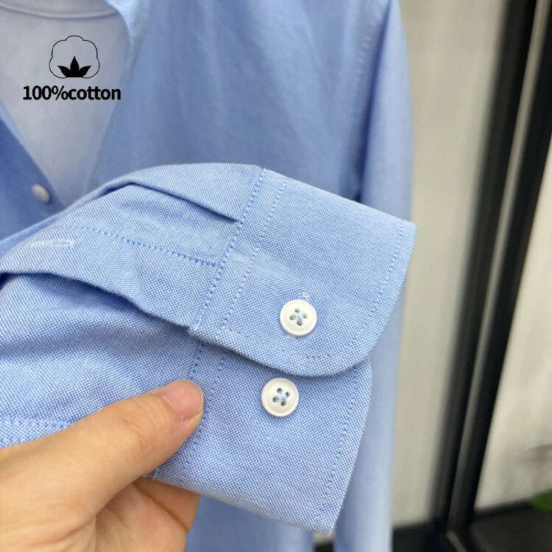 High-quality men's long-sleeve shirt made of 100% cotton, breathable, sweat-wicking, suitable for business or casual wear.M-4XL