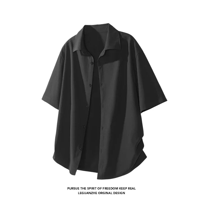 Mens Lightweight Loose Short Sleeve Shirt Lapel Collar Full Button Design Suitable For Vacation Hangout And Leisure Scenes