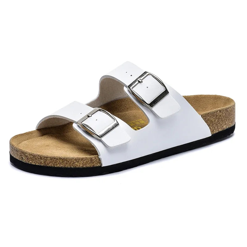 Plus Size 49 50 51 Men Women Cork Footbed Slide Sandals Double Adjustable Two Straps Buckle Flat Casual Summer Slip on Sandals