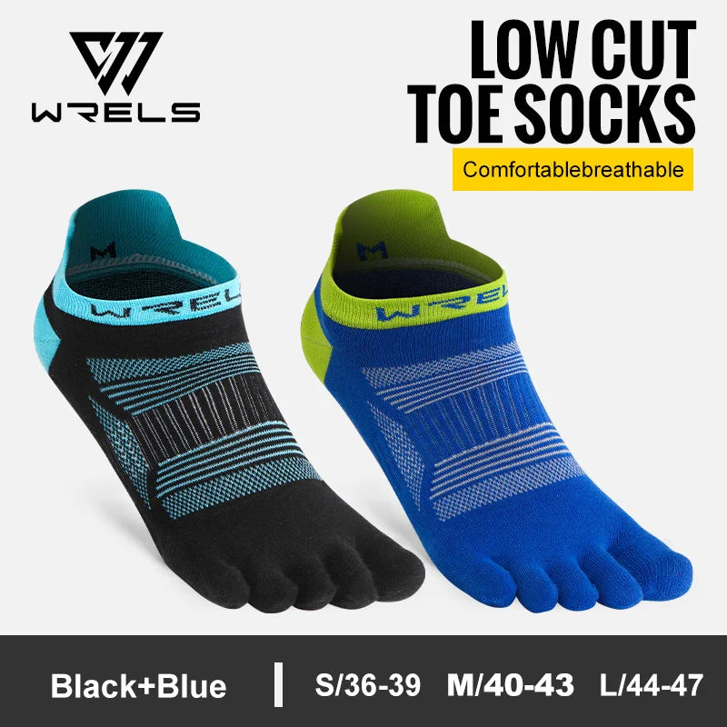 WRELS Five Finger Toe Running Socks Athletic Breathable Five Finger Socks High Performance Moisture Wicking Five Toe Socks