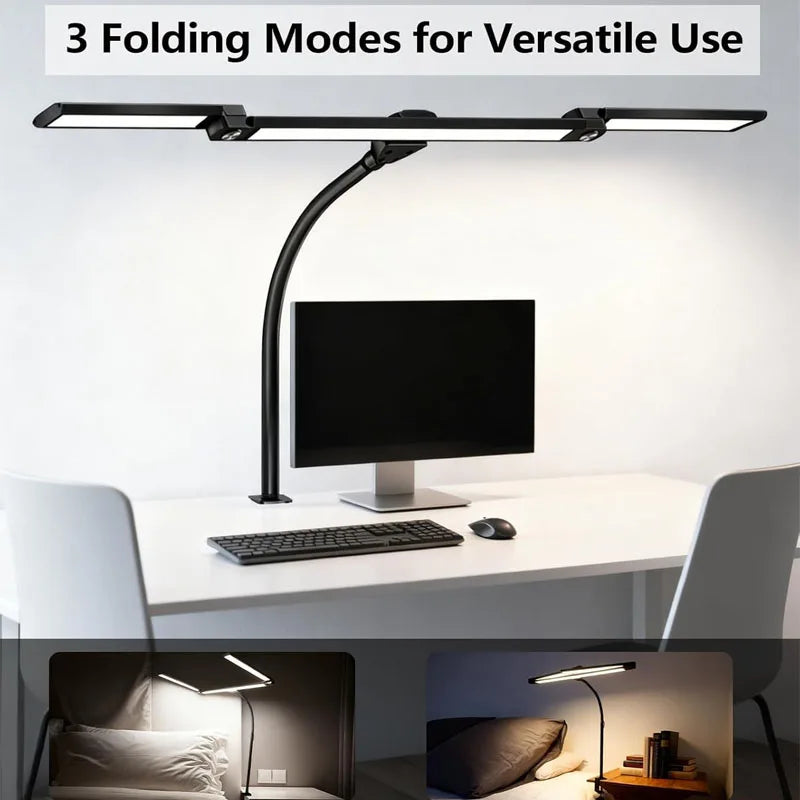LED Desk Lamp for Home Office Eye-Caring Computer Desk Light with Clamp Gooseneck Rotatable Color Changing Dimmable Table Light
