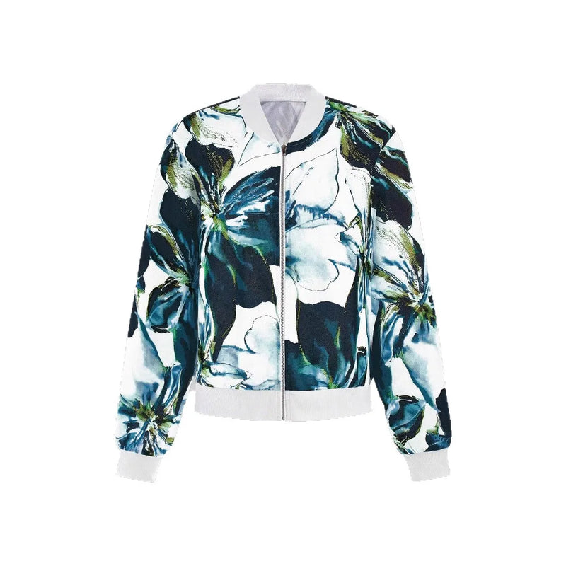 2026 New Women's Purple Long-Sleeve Printed Jacket, Green Baseball Collar Casual Coat, European Sizes S-XXL.