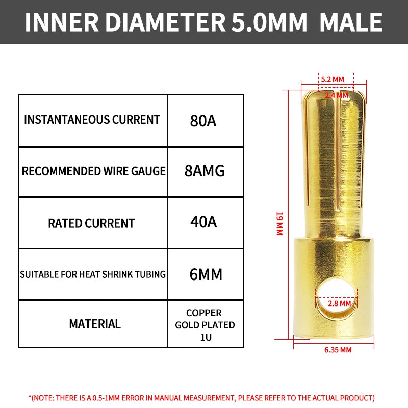 2/3/3.5/4/5/5.5/6/6.5/8mm Aircraft model pure copper Banana Plug Gold Plated Copper Brushless Motor Bullet Connector 40pcs