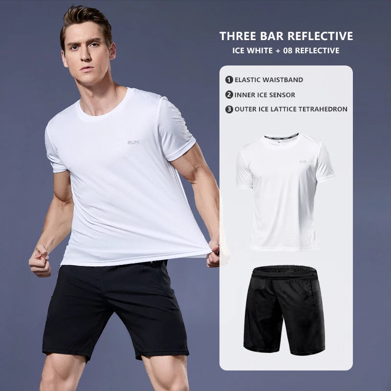 Men's Running Jogging Gym Fitness Tracksuit 2PCS Compression Workout Exercise Tight Fit Athletic Sportswear